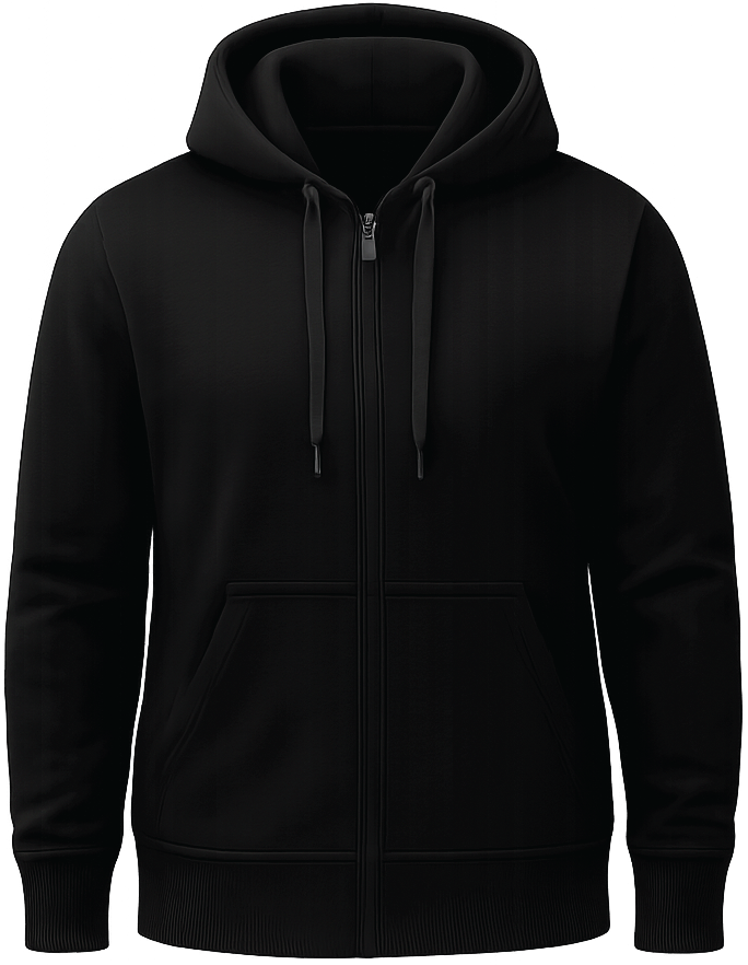 Black plain zip-up hoodie